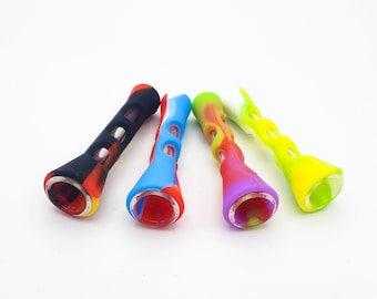 Silicone Chillum Glass Smoking Pipes • THE SILLYCONE • Multicolor Silicone Sleeve Wrap 3" One Hitter Bowl