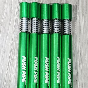 5-Pack PUSH PIPE® OG Green Self Clean One Hitter Tobacco Pipes, Self Ejecting Cleaning Single Hit Pipes - 3&quot; Inches Long Fits 4 Inch Dugouts