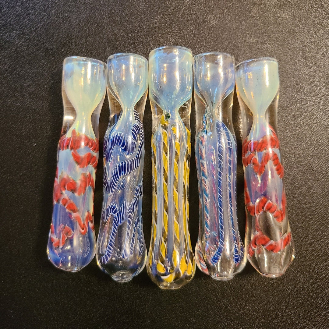 5pack Mystery Glass Chillum Tobacco Pipes, Handblown One Hit Bowl