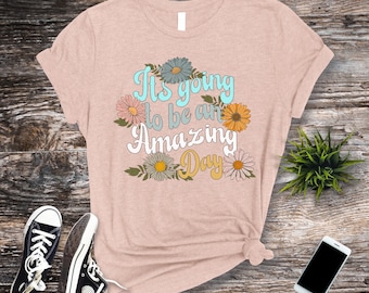 Daisy Retro T-shirt, Spread Good Vibes, Positive Statement, Retro Font with Daisies Design, Ideal gift for Mother's Day, Women, feminine