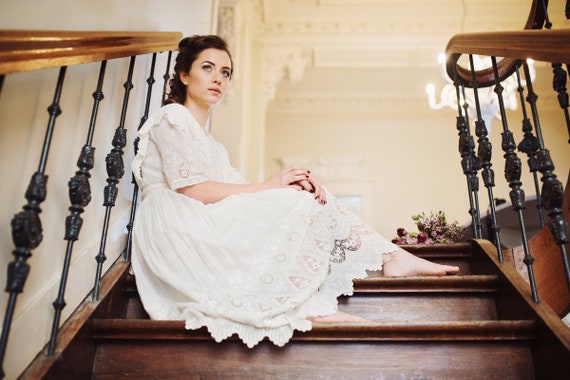 Antique Edwardian Tea Tress Wedding Dress Extra Sm