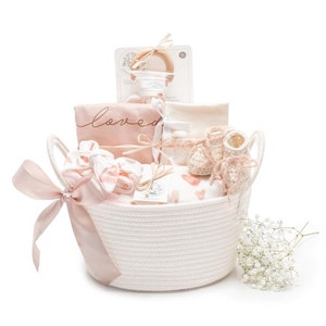 Baby Girl Gift Basket, Baby Gifts For Girls, Heart Baby Girl Gift Basket, Organic Baby Gift Basket, Heart Baby Gift, Newborn Baby Girl