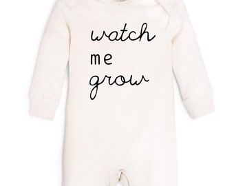 Organic Baby Clothes, Gender Neutral Baby Romper, Organic Baby Romper, Watch Me Grow Romper, Coming Home Baby Clothes, Baby Pajama