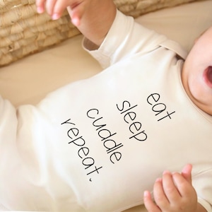 Organic Baby Clothes, Eat Sleep Cuddle Repeat Bodysuit, Gender Neutral Baby Onesie, Organic Baby Onesie, Coming Home Baby Clothes, Baby Gift