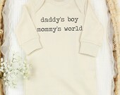 Organic Baby Clothes, Baby Boy Romper, Organic Baby Romper, Daddy's Boy Mommy's World, Coming Home Baby Clothes, Baby Boy Clothes, Baby Gift