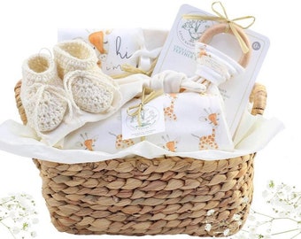 Baby Gift Basket, Organic Baby Gift Basket, Safari Baby Gifts, Newborn Baby Gifts, Gender Neutral Baby Gift, Baby Gifts, Giraffe Baby Gift