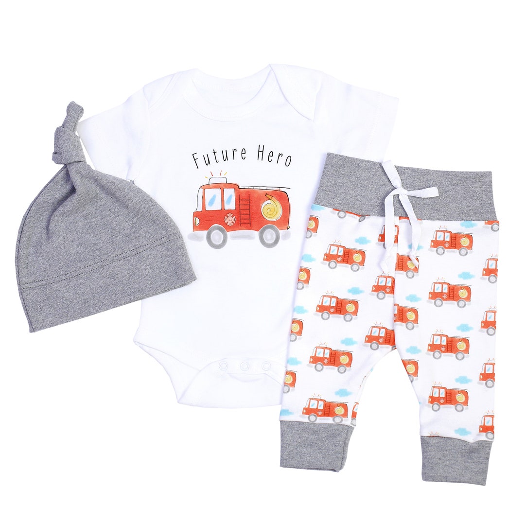 Organic Baby Clothes, Fire Truck Baby Clothes, Baby Boy Coming Home