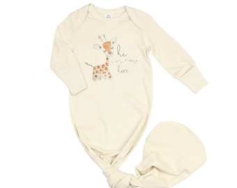 Organic Baby Clothes, Gender Neutral Baby Gown, Knot Gown Baby Clothes, Giraffe Baby Clothes, Coming Home Baby Clothes, Newborn Baby Clothes
