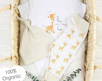 Organic Baby Clothes, Gender Neutral Baby Clothes, Safari Baby Clothes, Giraffe Baby Bodysuit, Newborn Baby Outfit, Coming Home Baby Outfit