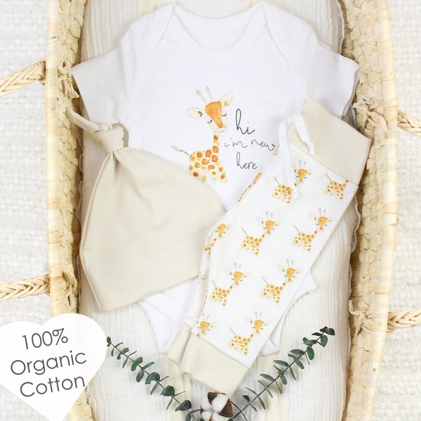 Organic Baby Clothes, Gender Neutral Baby Clothes, Safari Baby Clothes, Giraffe Baby Bodysuit, Newborn Baby Outfit, Coming Home Baby Outfit