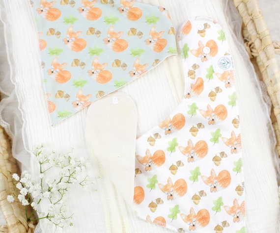 Baby Bandana Bibs, Organic Baby Bibs, Gender Neutral Baby, Fox Baby Bandana Bib, Handmade Baby Bandana Bibs, Adjustable Baby Bibs, 0-12m
