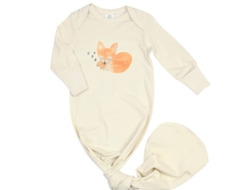 Organic Baby Clothes, Fox Baby Gown, Knotted Gown Baby Clothes, Gender Neutral Baby Clothes, Coming Home Baby Clothes, Newborn Baby Clothes