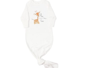 Organic Baby Clothes, Gender Neutral Baby Gown, Knot Gown Baby Clothes, Giraffe Baby Clothes, Coming Home Baby Clothes, Newborn Baby Clothes