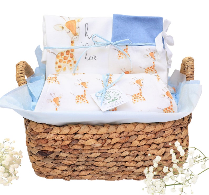 Baby Boy Gift Basket, Organic Baby Gift Basket, Baby Boy Gift, Newborn Gift Basket, Giraffe Baby Gift Basket, Welcome Baby Gift Basket image 1