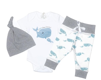 Organic Baby Clothes, Baby Boy Coming Home Outfit, Whale Baby Outfit, Nautical Baby Outfit, Whale Baby Boy Clothes, Baby Boy Whale Leggings