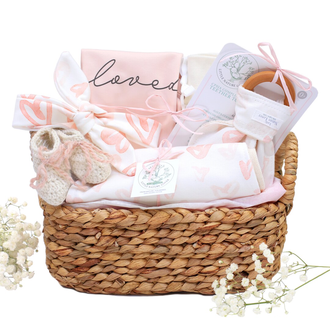 Baby Girl Gift Basket, Baby Gifts for Girls, Heart Baby Girl Gift
