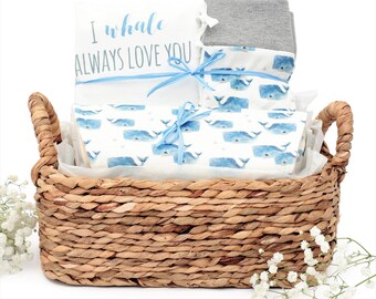 Baby Boy Gift Basket, Nautical Baby Boy Gift Basket, Organic Baby Gift Basket, Baby Boy Gift, Whale Baby Boy Gift, Baby Boy Gift