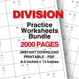 2000 Pages Division Worksheets Bundle, Printable Simple Division Workbook, 3rd Grade Math, Division Drills Practice, Instant Download PDF