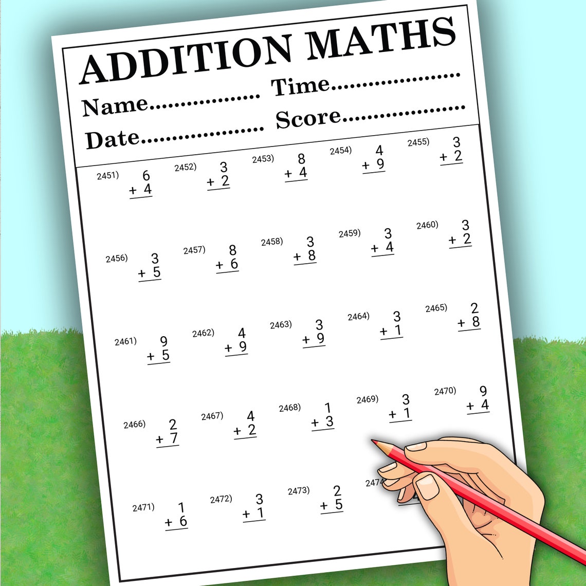 100 Pages Timed Addition Math Worksheet, Kindergarten 1st 2nd Grade ...