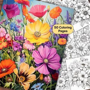 Grijswaarden bloemen kleurplaten, volwassen fantasie bloemen kleurplaten, ontspannend kleurboek, tuin natuur, instant download afdrukbare pdf