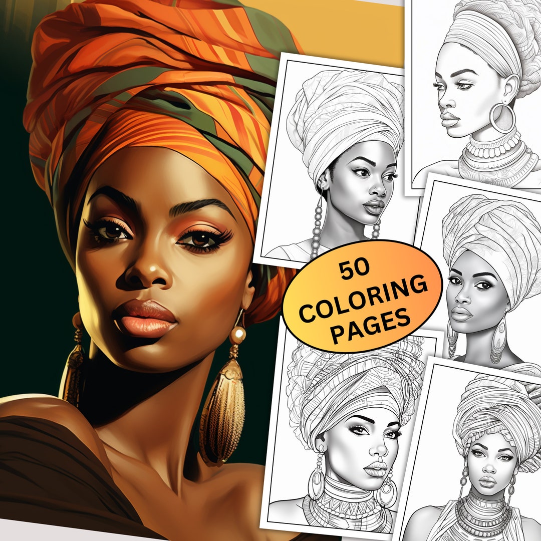 50 Grayscale African Women Coloring Pages, Printable Black Beauties ...