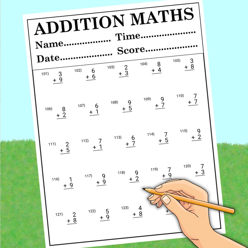 100 Pages Timed Addition Math Worksheet, Kindergarten 1st 2nd Grade ...