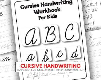 Libro de trabajo de práctica de escritura cursiva de 80 páginas, Hojas imprimibles, Plantilla de Android para iPad para GoodNotes Notability Xodo, PDF de descarga instantánea