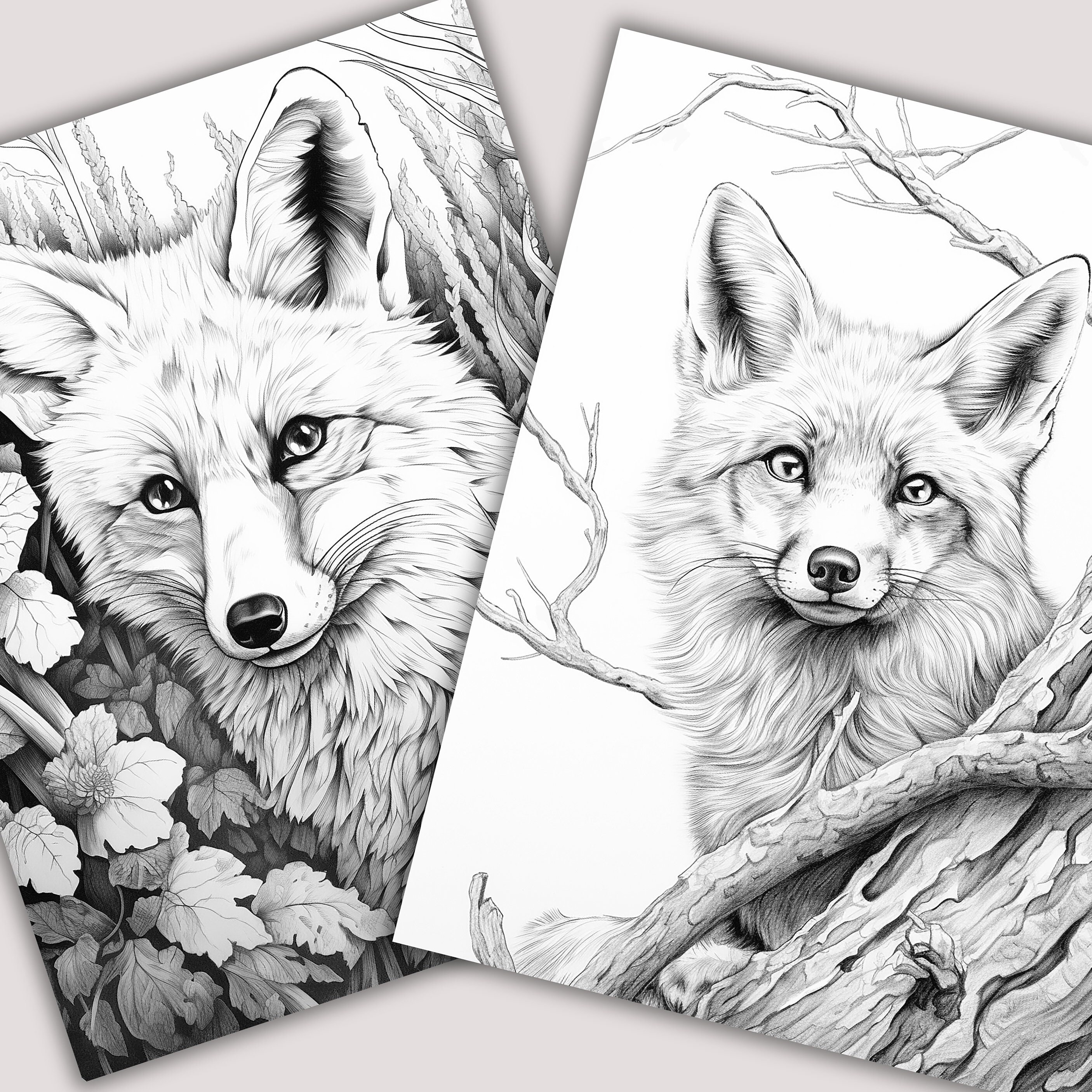25 Grayscale Wolves Coloring Pages, Printable Wild Life Book, Realistic ...