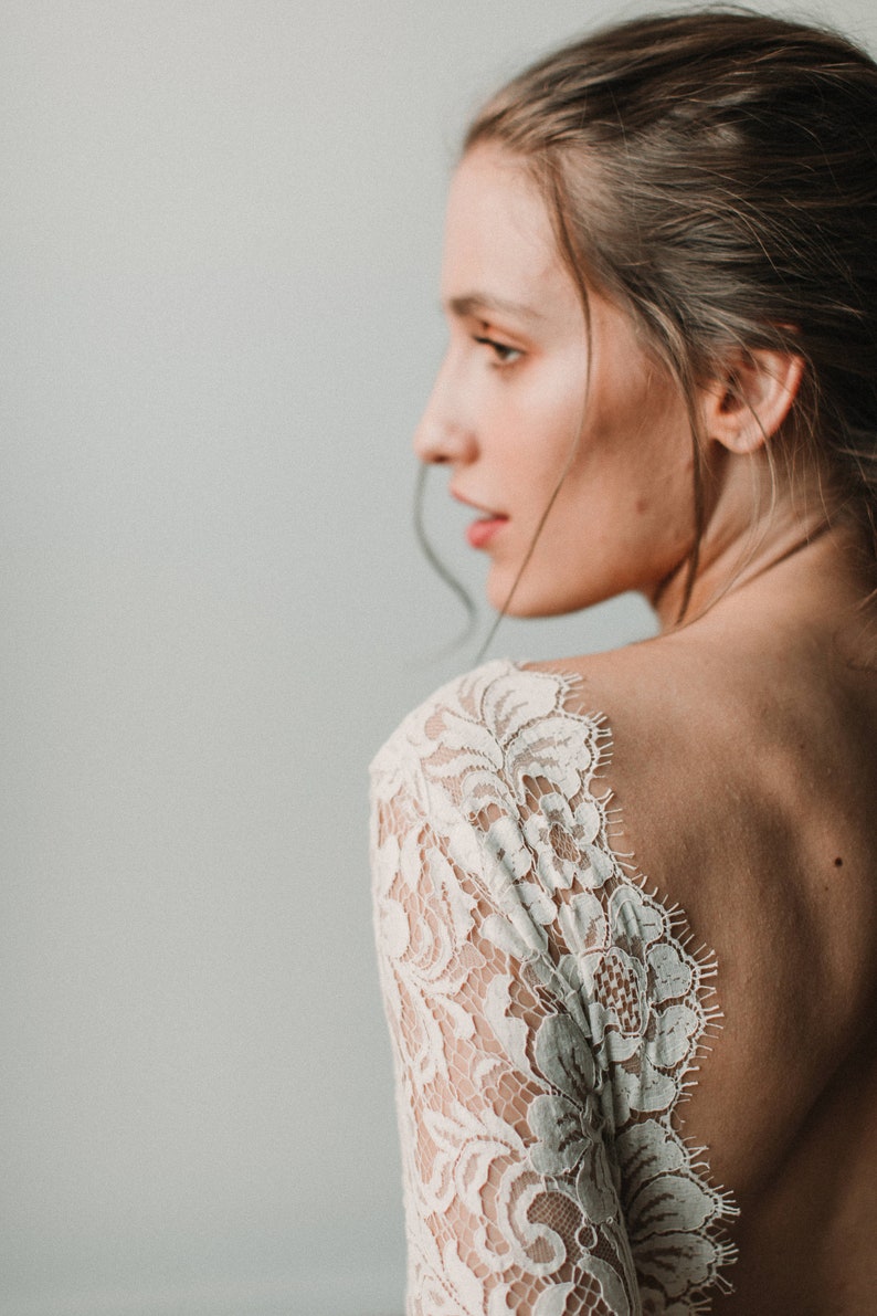 Posie long sleeve wedding dress, boho wedding dresses, organic wedding dress, Backless dress. simple wedding dress image 2