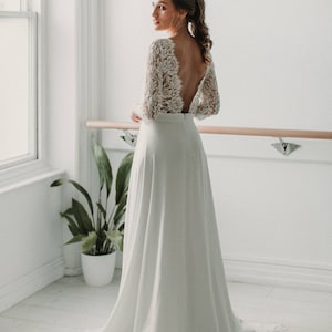 Posie long sleeve wedding dress, boho wedding dresses, organic wedding dress, Backless dress. simple wedding dress image 1