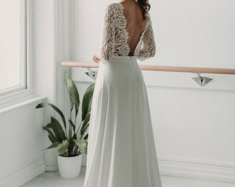 Posie long sleeve wedding dress, boho wedding dresses, organic wedding dress, Backless dress. simple wedding dress