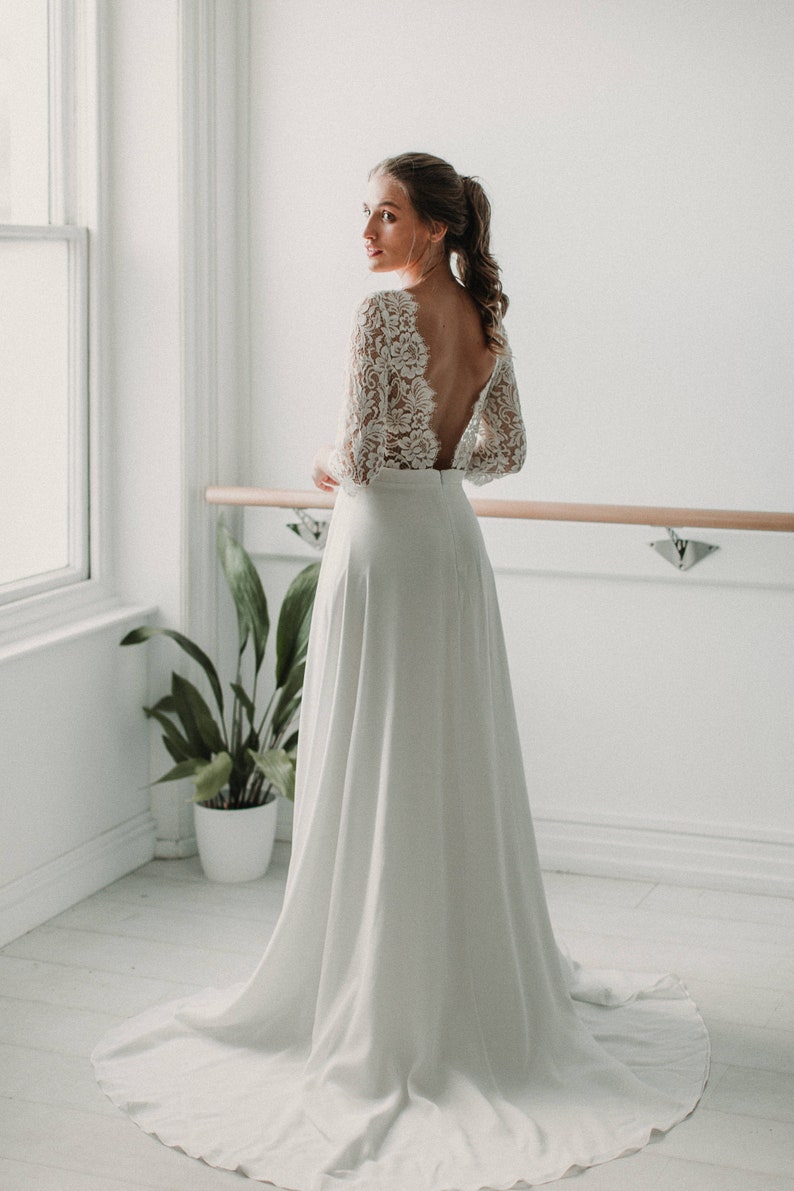 Posie long sleeve wedding dress, boho wedding dresses, organic wedding dress, Backless dress. simple wedding dress image 1