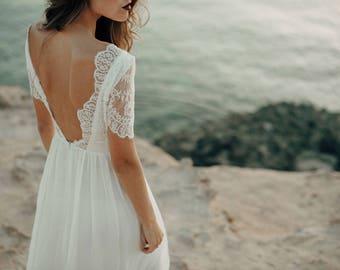 Wedding dress, beach wedding dress, lace wedding dress, boho wedding dress, wedding dress bohemian, open back wedding dress. Backless dress.