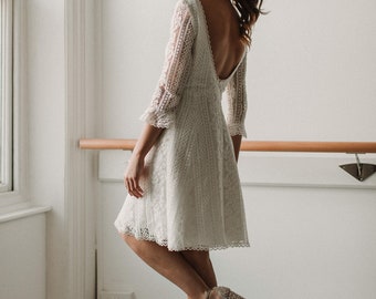 Long sleeve wedding dress, boho wedding dress, lace wedding dress, indie wedding,  Backless dress. simple wedding dress