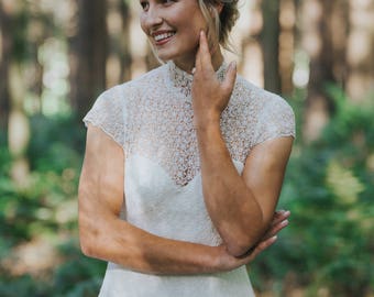 SAMPLE size 10 Pippa lace wedding dress, backless wedding dress, bohemian wedding dress, high neck, open back wedding dress. Pippa, crochet.