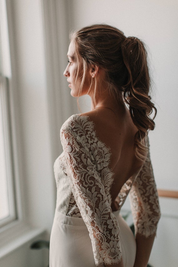 Posie Long Sleeve Wedding Dress, Boho Wedding Dresses, Organic Wedding Dress, Backless Dress. Simple Wedding Dress