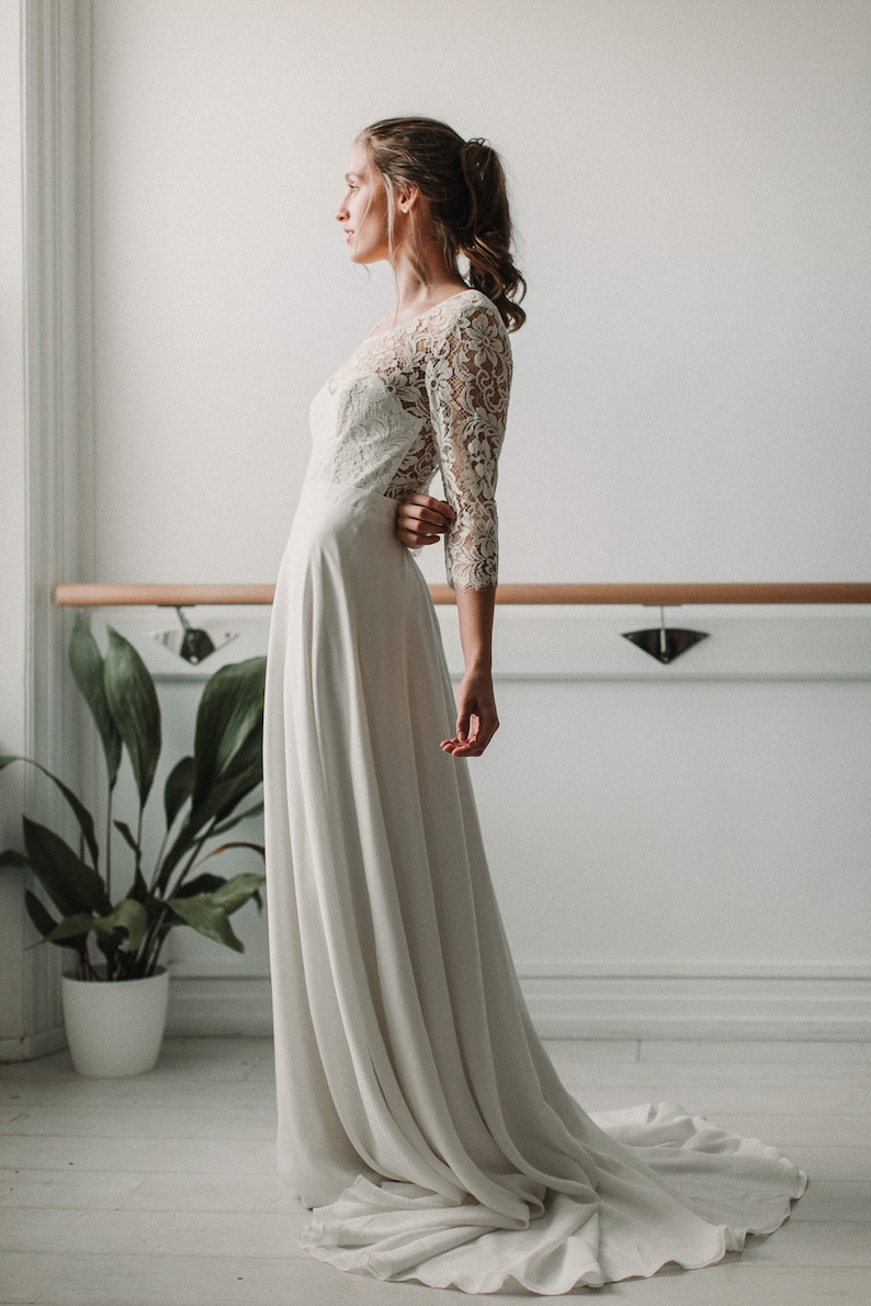 Posie long sleeve wedding dress, boho wedding dresses, organic wedding dress, Backless dress. simple wedding dress image 3