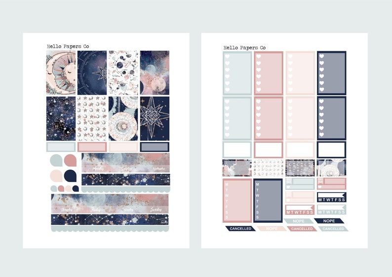 celestial happy planner printable stickers galaxy stickers etsy