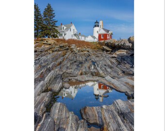 Seeing double at Pemaquid Point Lighthouse, Maine with tide pool reflection. Photograph printed on canvas.