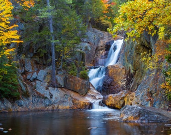 Landscape scene of Smalls Falls in western Maine. Photograph printed on canvas.