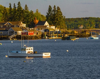 Seascape of outer Boothbay Harbor. Photograph printed on canvas.