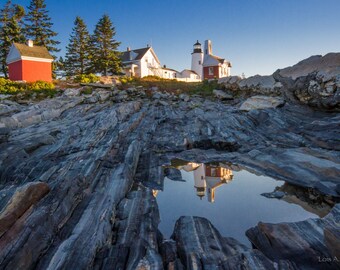 Pemaquid Lighthouse in Maine reflected in a tide pool. Photograph printed on canvas.