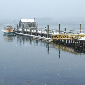 Bldg 7 in Winter in Boothbay Harbor, ME. Photograph printed on canvas.