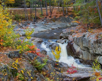 Autumn landscape of waterfall at Coos Canyon, Maine. Photograph printed on canvas.