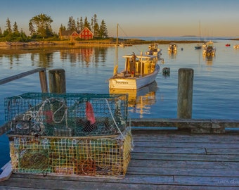 The Dolphin at Sunrise in Cape Harbor, Newagen, Maine. Photograph printed on canvas.