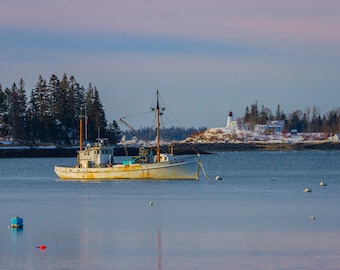 Jacob Pike fishing boat in Boothbay Harbor, Maine. Photograph printed on canvas