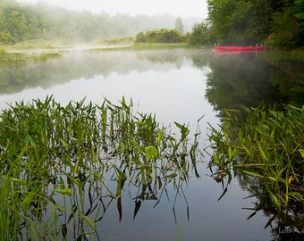 Red Kayak in the Moose River, Adirondacks, N.Y. Photograph on canvas.