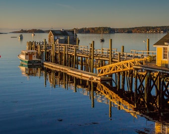 Nautical Scene of Bldg. 7 in Boothbay Harbor, Maine. Photograph printed on canvas.