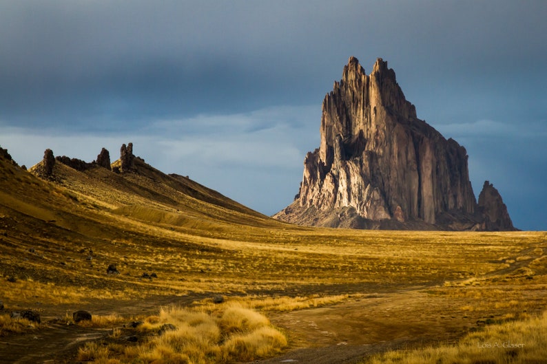 Landscape of Shiprock, New Mexico at Sunset. Photograph Printed on