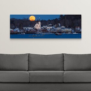 Snow Moon over Boothbay Harbor's Catholic church. PANORAMA also available. Photograph printed on canvas. image 4